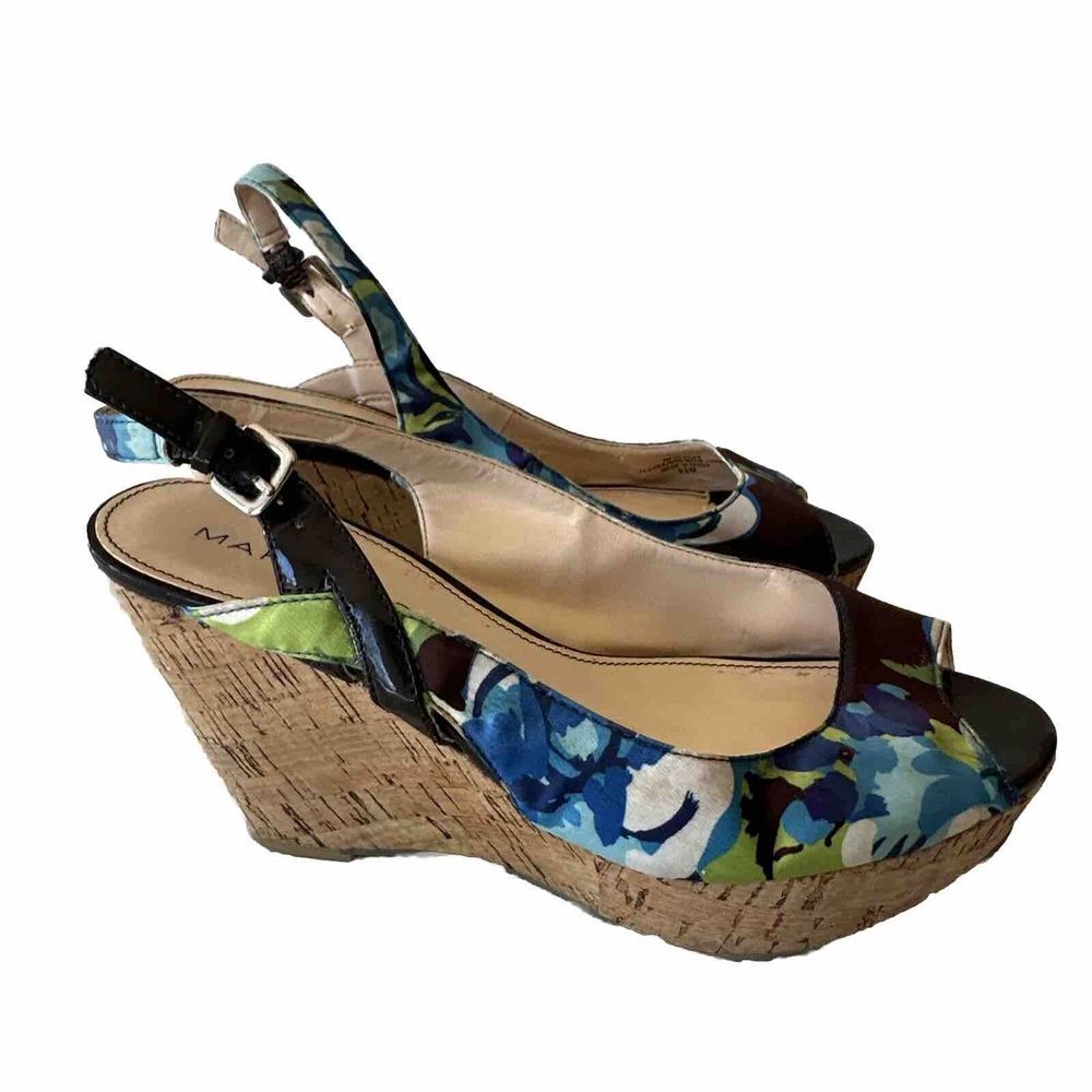 Marc Fisher Shoes Wedges Peep Toe Heels Floral Cork Womens 6.5
